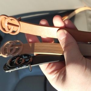 3 skinny belts. Cognac. Black. Pale Nude